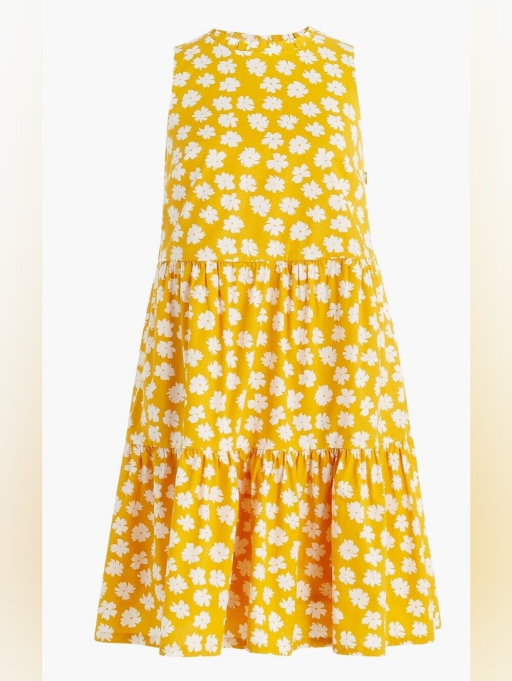 J.Crew Printed Sleeveless Tiered Mini Dress Poplin Yellow White Floral size 4